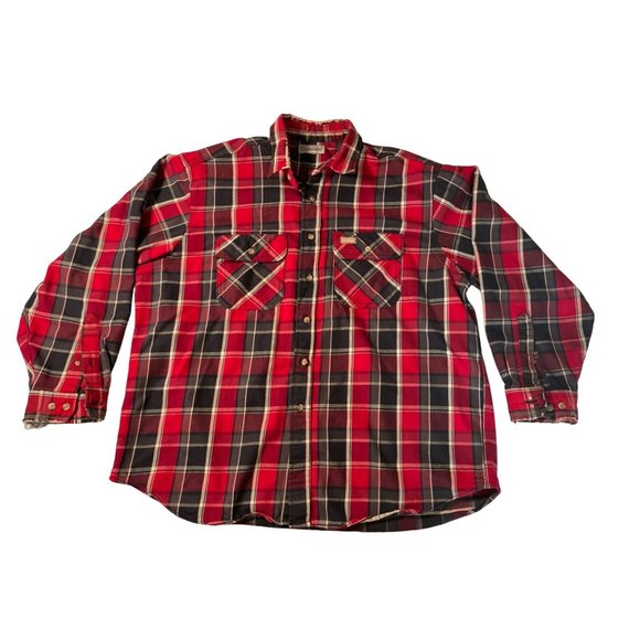 Carhartt Other - VTG Carhartt S95 Flannel Button Shirt Red/Black Plaid Cotton Long Sleeve 2XL